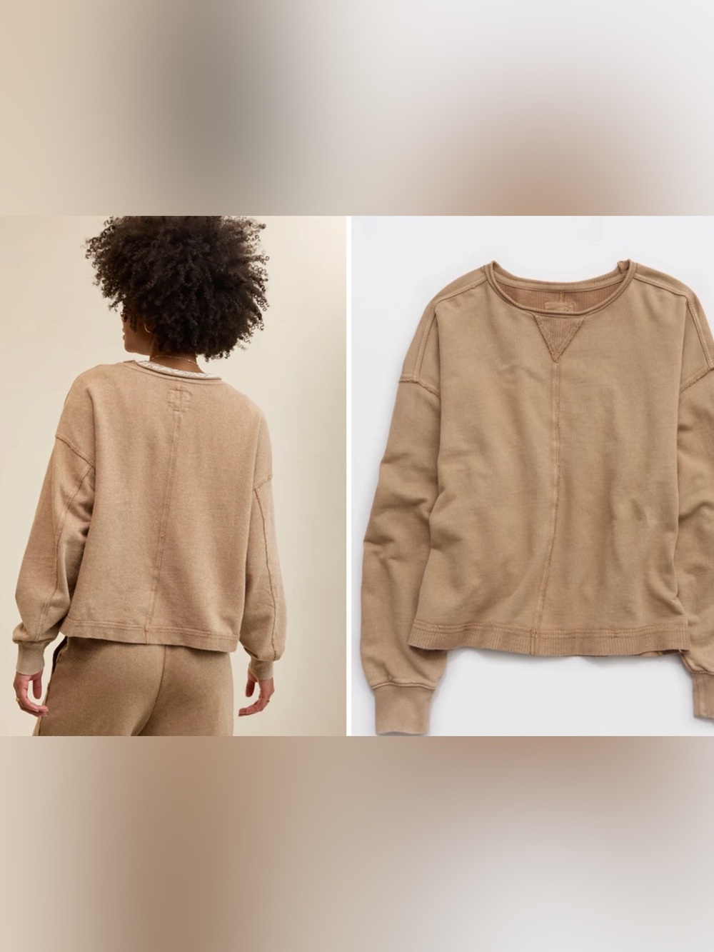 Aerie Vacay Crew Swearshirt Women’s Relaxed Pullover Sweatshirt - Tan/Brown